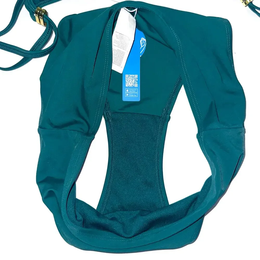 NWT Cupshe Green V-Neck Square Ring Two Piece Tankini Swimsuit Set Size M